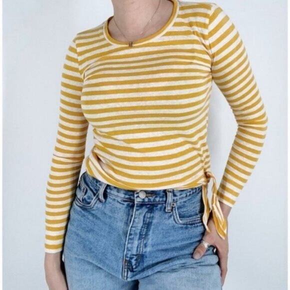 NWT J. Crew Mercantile Yellow Stripe Long-sleeve Tee Top XXS - Picture 1 of 4